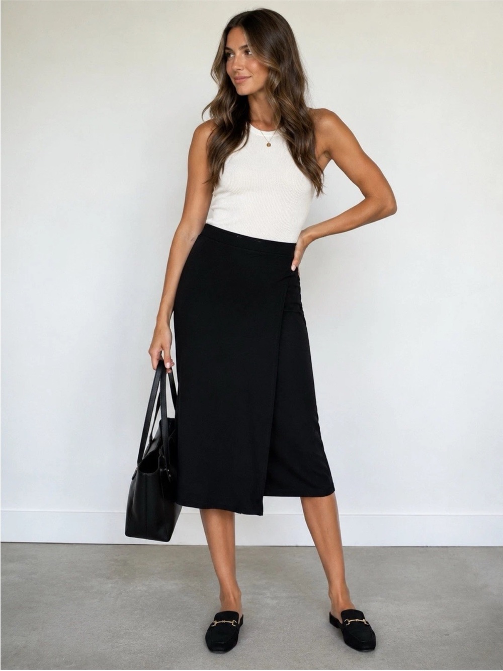 Betabrand The Sassiest Pants Black Ponte Knit Capri Skirt Overlay Pants Black L